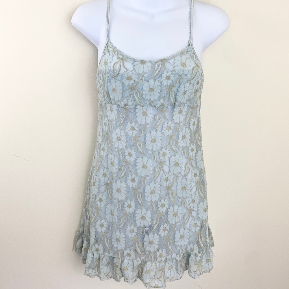 Victoria’s Secret Angels pink label blue lace lingerie dress Medium